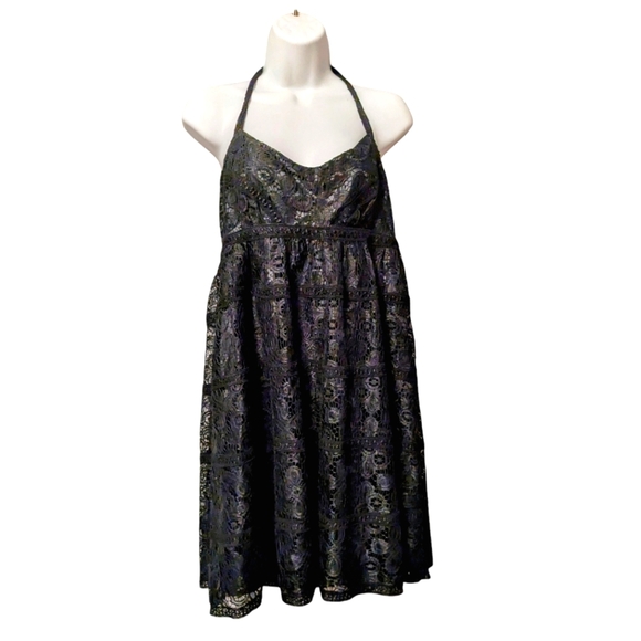 Betsey Johnson Black Prom Dress Eyelet Lace Halter Mini Cocktail Party 6 S/XS - Picture 2 of 15